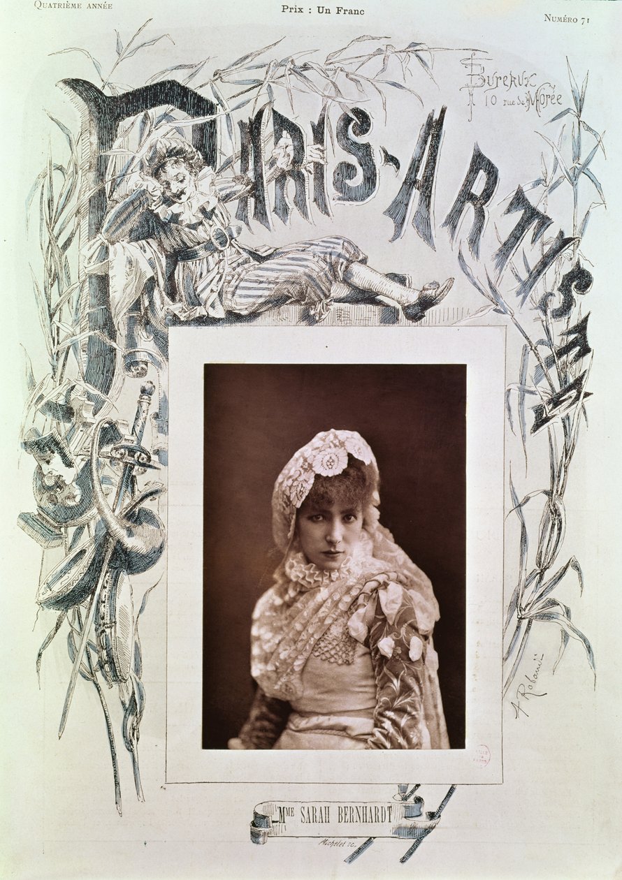 Sarah Bernhardt (1844-1923) en el papel de Marion Delorme en el Théâtre de la Porte Saint-Martin, ilustración para la portada del diario 