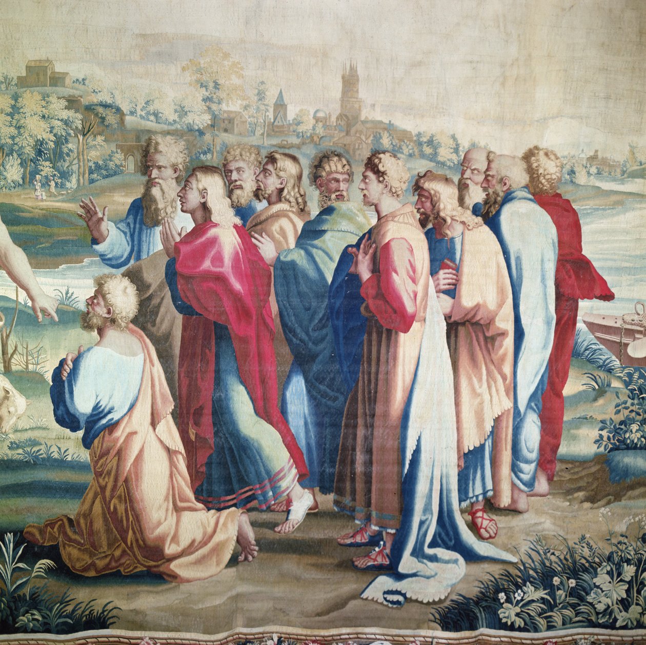 Tapiz que representa los Hechos de los Apóstoles, la llamada de San Pablo (detalle de los apóstoles), tejido en el Taller de Beauvais bajo la dirección de Philippe Behagle (1641-1705), 1695-98 de Raffaello Sanzio Raphael