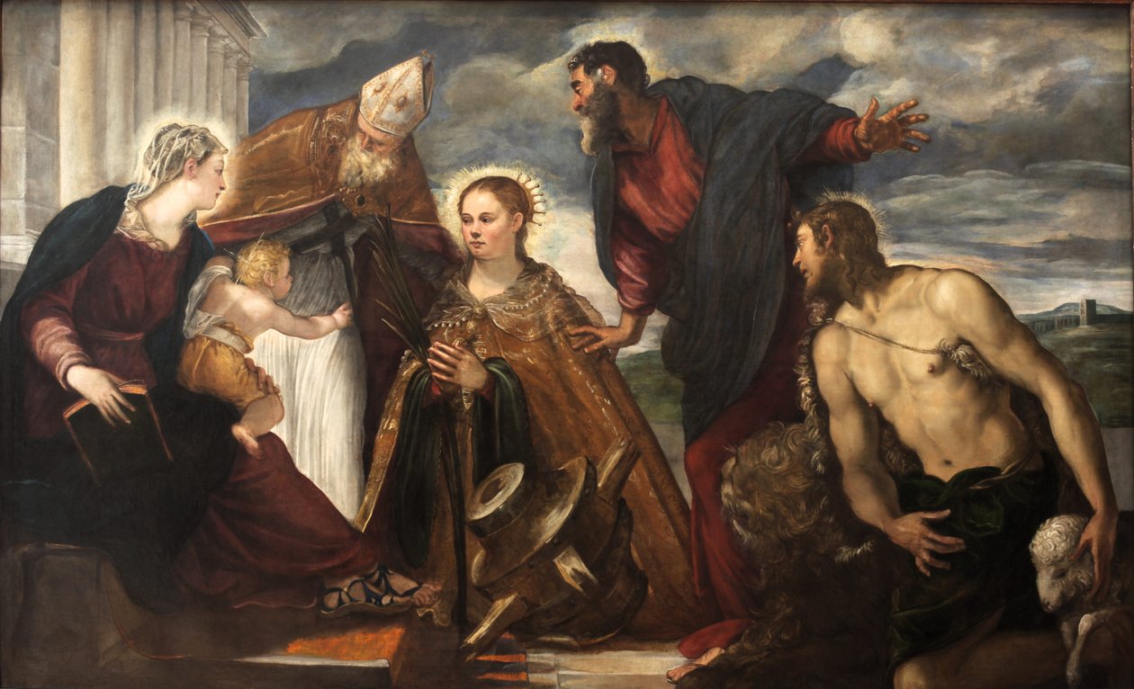 Virgen y Niño, con Santa Catalina, San Agustín, San Marcos y San Juan Bautista de Tintoretto