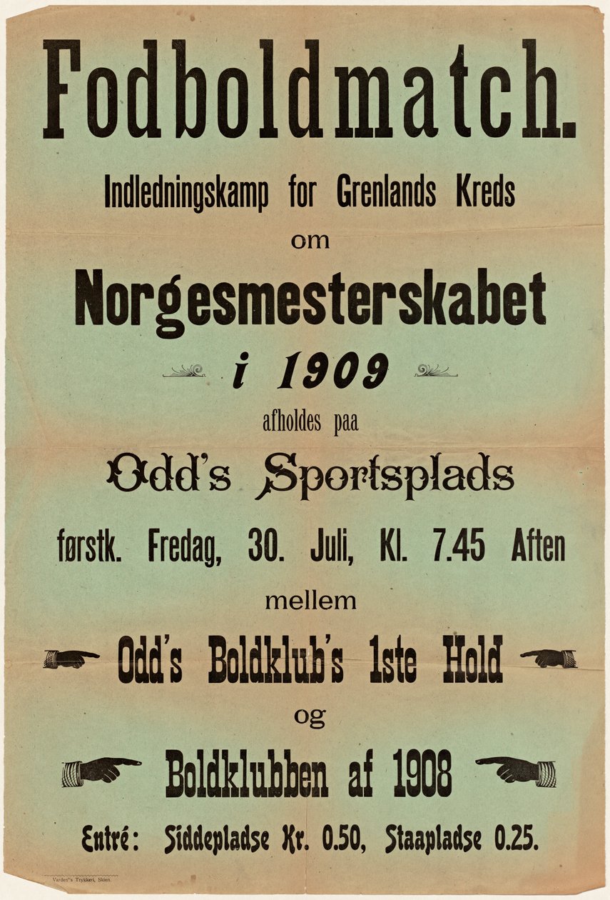 Partido de fútbol. Partido inaugural para el campeonato de la región de Grenland en 1909 celebrado en el campo deportivo de Odd de Unknown