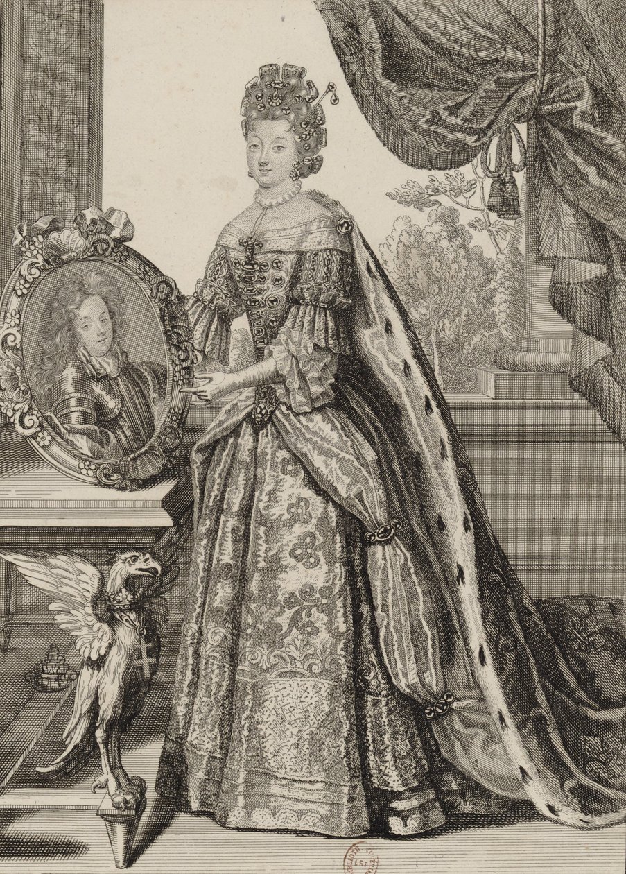 Élisabeth Charlotte de Orleans, Duquesa de Lorena, sosteniendo un retrato de su esposo el Duque de Lorena de Unknown