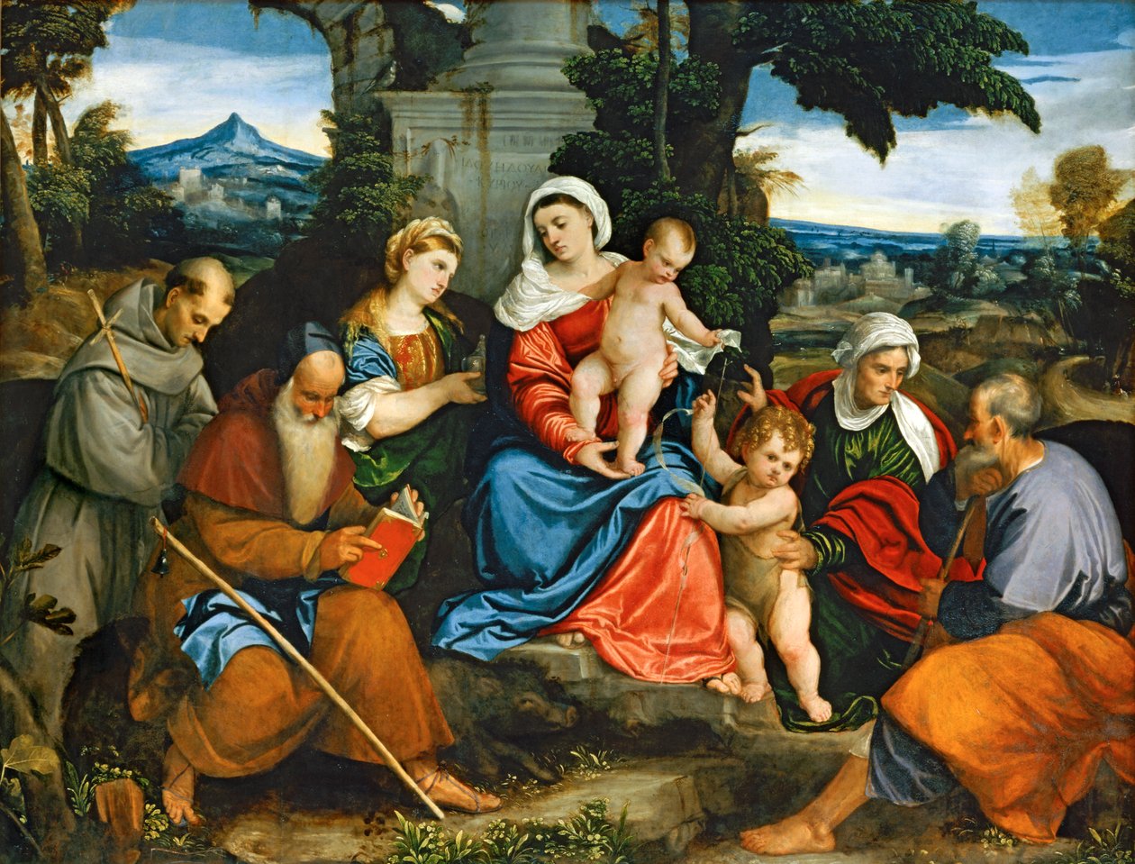La Sagrada Familia con los santos Francisco, Antonio, Magdalena, Juan Bautista e Isabel ... de (1528 88) Veronese