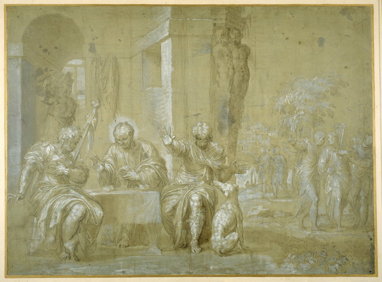 La Cena de Emaús, c.1550 (pluma, tinta negra y aguada marrón sobre papel) de Veronese