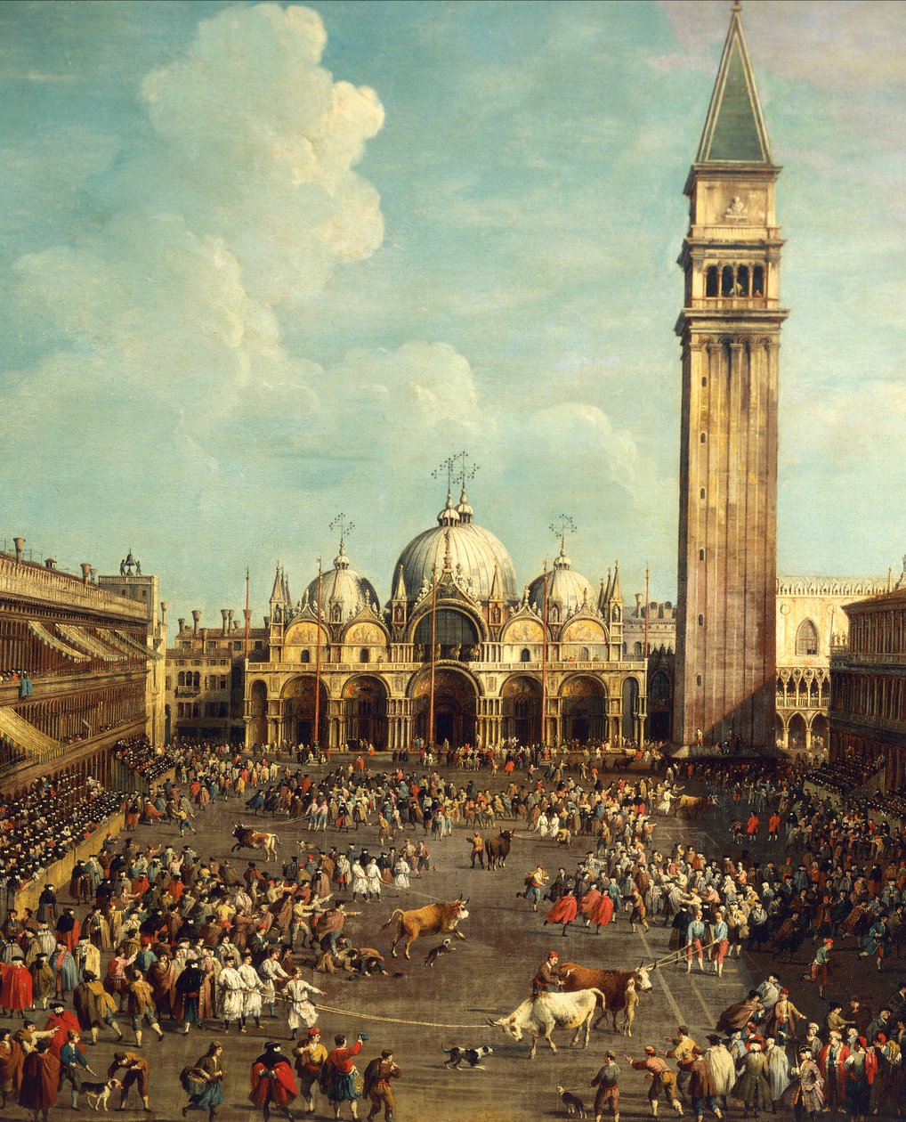 Corrida de toros o caza de toros en la Piazza San Marco, por Giovanni Antonio Canal, conocido como Canaletto (1697-1768) y Giovanni Battista Cimaroli (1687-después de 1753) de Canaletto
