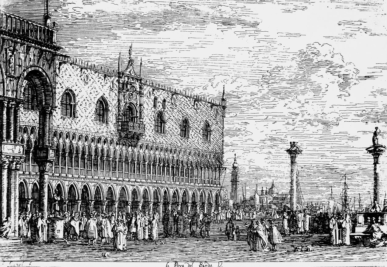 Palacio Ducal y Piera del Bando, Venecia, grabado de Giovanni Antonio Canal, conocido como Canaletto (1697-1768), Italia de Canaletto
