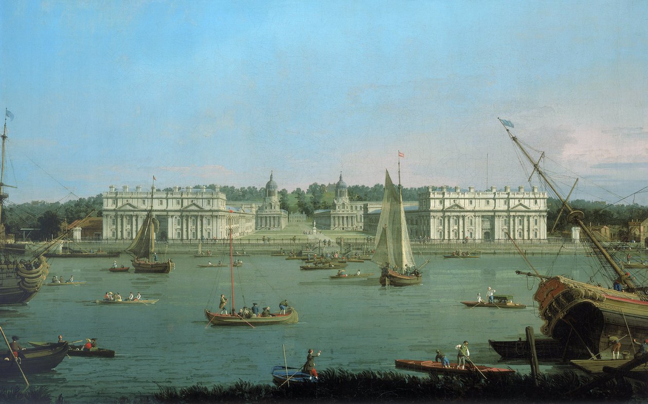 Hospital de Greenwich, visto desde la orilla norte del Támesis, c.1752 (óleo sobre lienzo) de (1697 1768) Canaletto