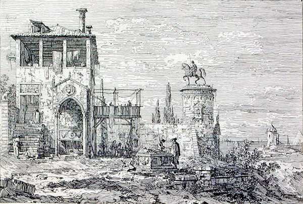 Paisaje con un monumento ecuestre de Canaletto