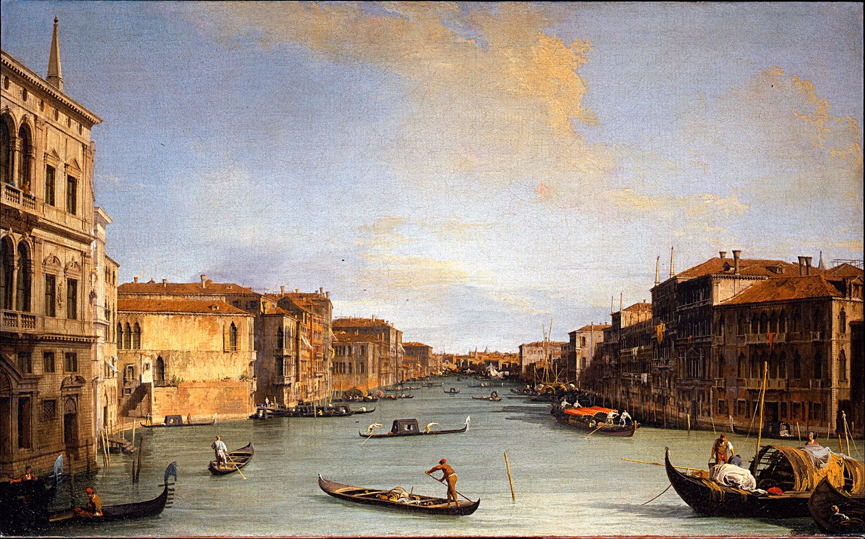 Vue du Grand Canal (Venecia, Italia) (Vista del Gran Canal) - Pintura de Giovanni Antonio Canal dit Canaletto (1697-1768), óleo sobre lienzo (45x73 cm) de Canaletto