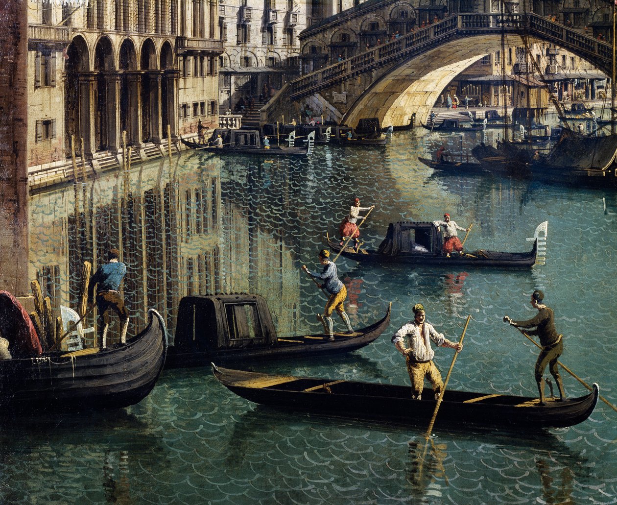 El Puente de Rialto en Venecia (detalle) de Canaletto
