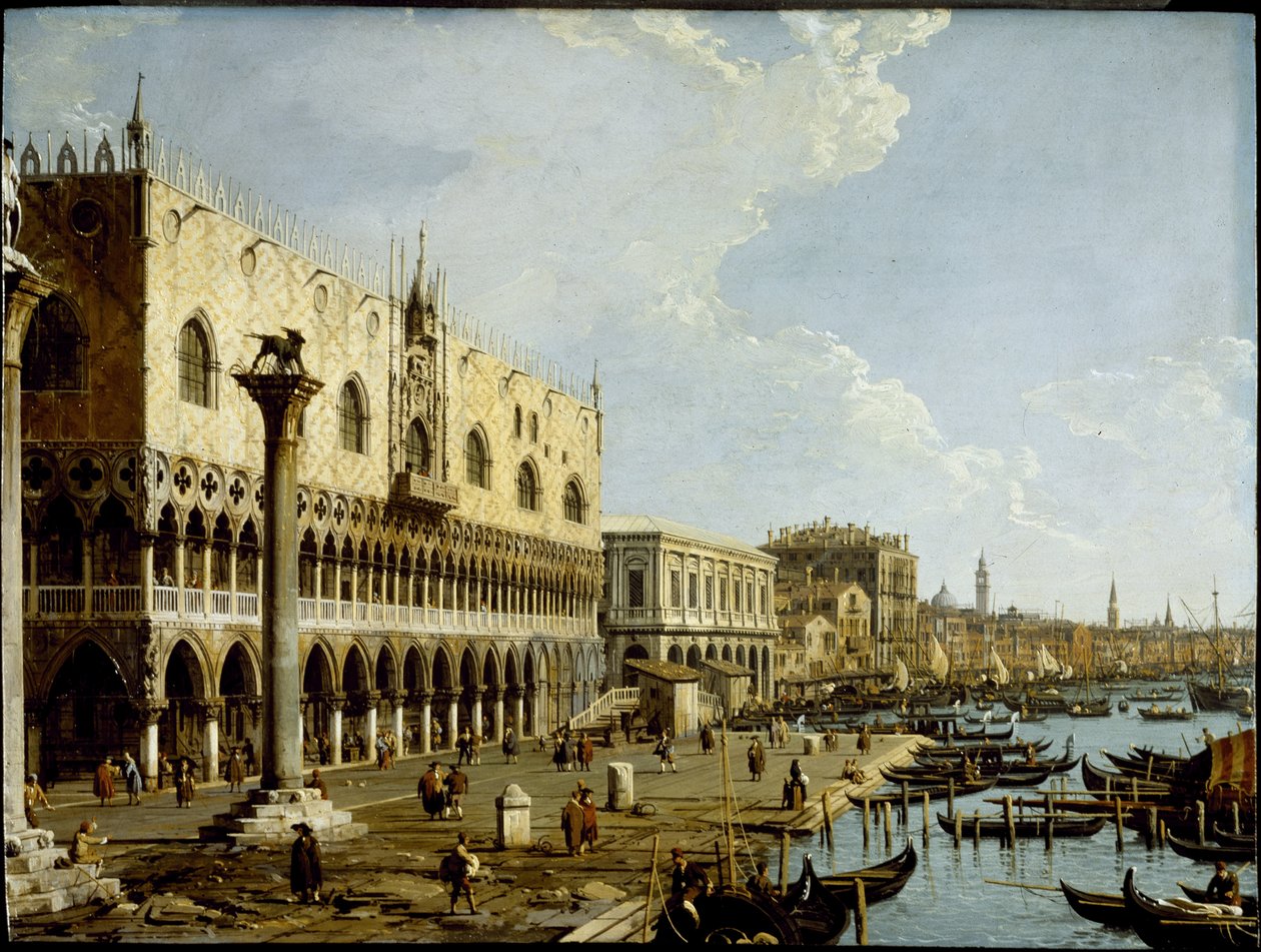 Venecia: una vista del Palacio Ducal y la Riva degli Schiavoni desde la Piazzetta, c.1729 de Canaletto