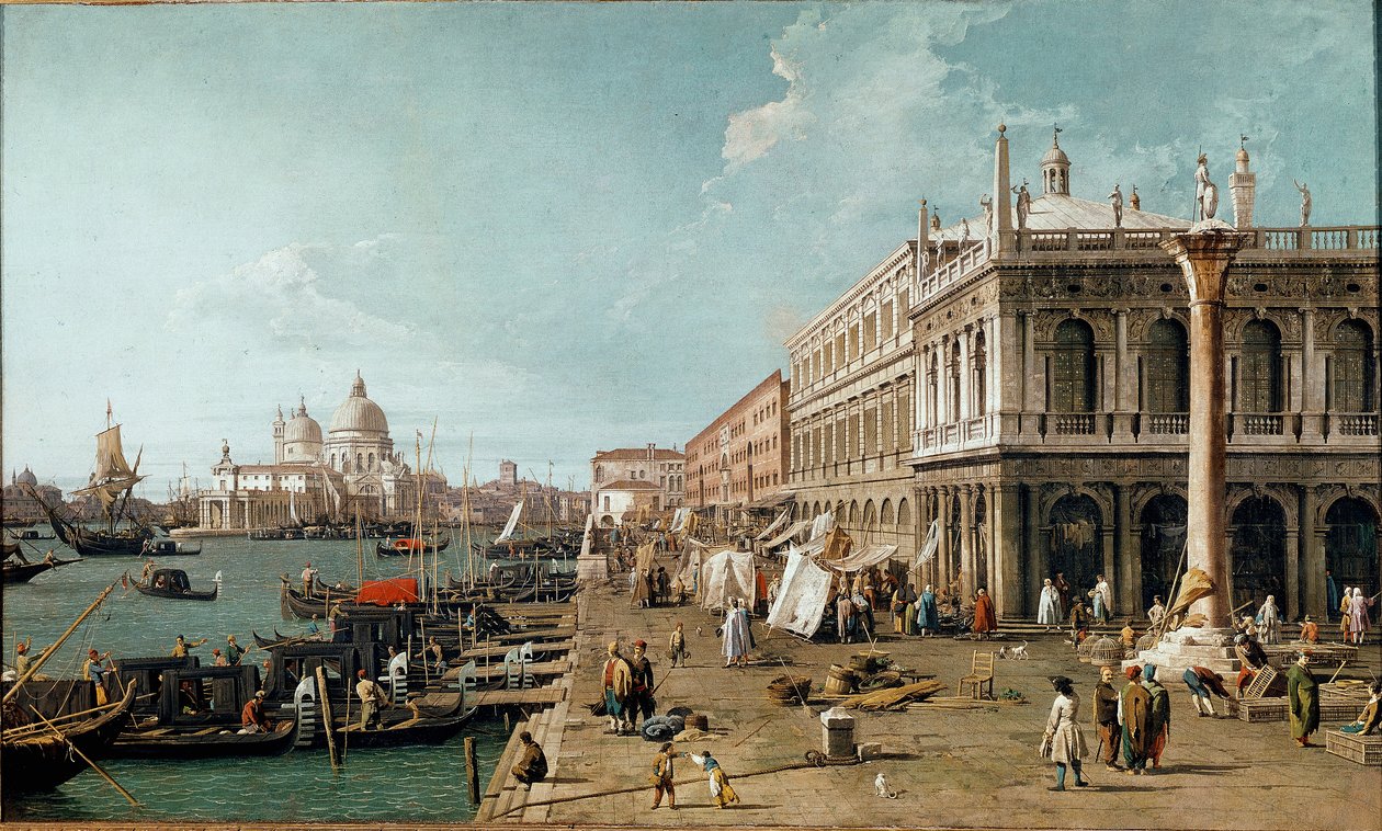 Vista del Molo, la Biblioteca Marciana y la Columna de San Teodoro, Venecia de Canaletto