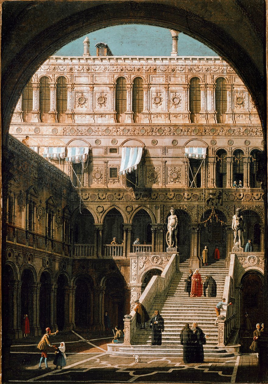 Vista de la Escalera de los Gigantes, Palacio Ducal de Venecia de Canaletto