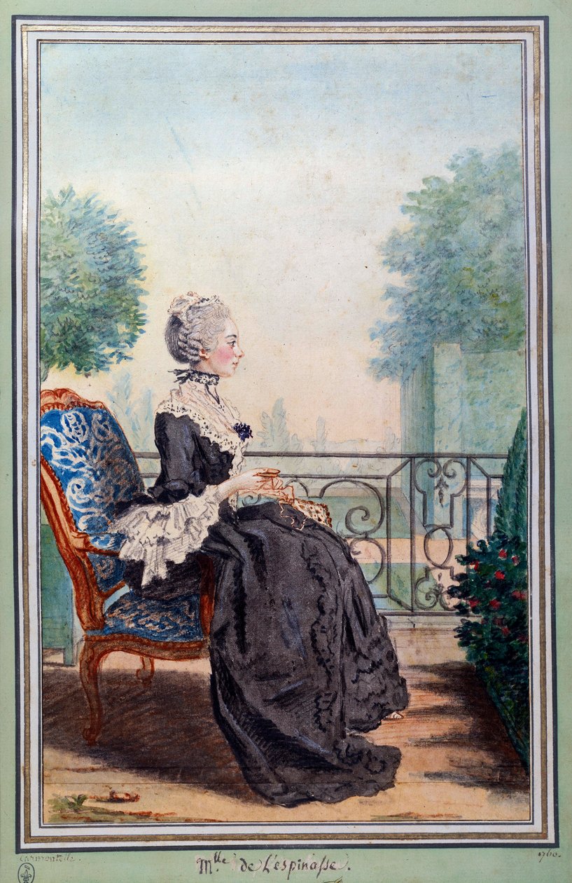 Retrato de cuerpo entero de Julie de Lespinasse (1732-1776) mujer de letras de Carmontelle