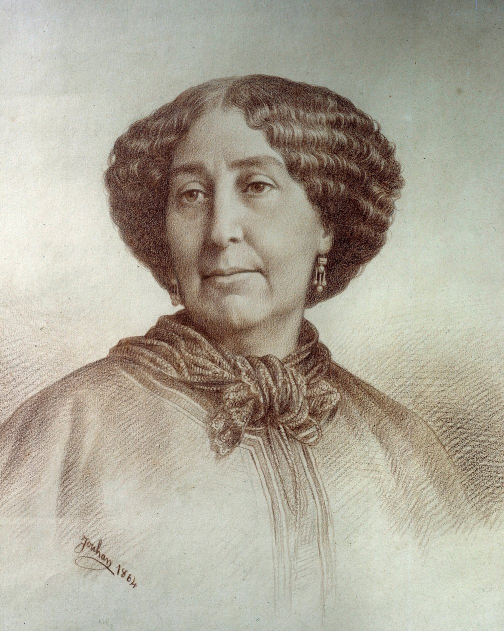 Retrato de la mujer de letras George Sand (1804-1876) Aurore Dupin, Baronesa Dudevant. Dibujo de Rene Jouhan (1835-?) de una fotografía de Nadar de Nadar