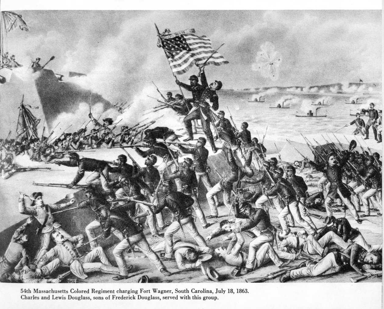 54º Regimiento de Color de Massachusetts cargando el Fuerte Wagner, Carolina del Sur de (after) American School