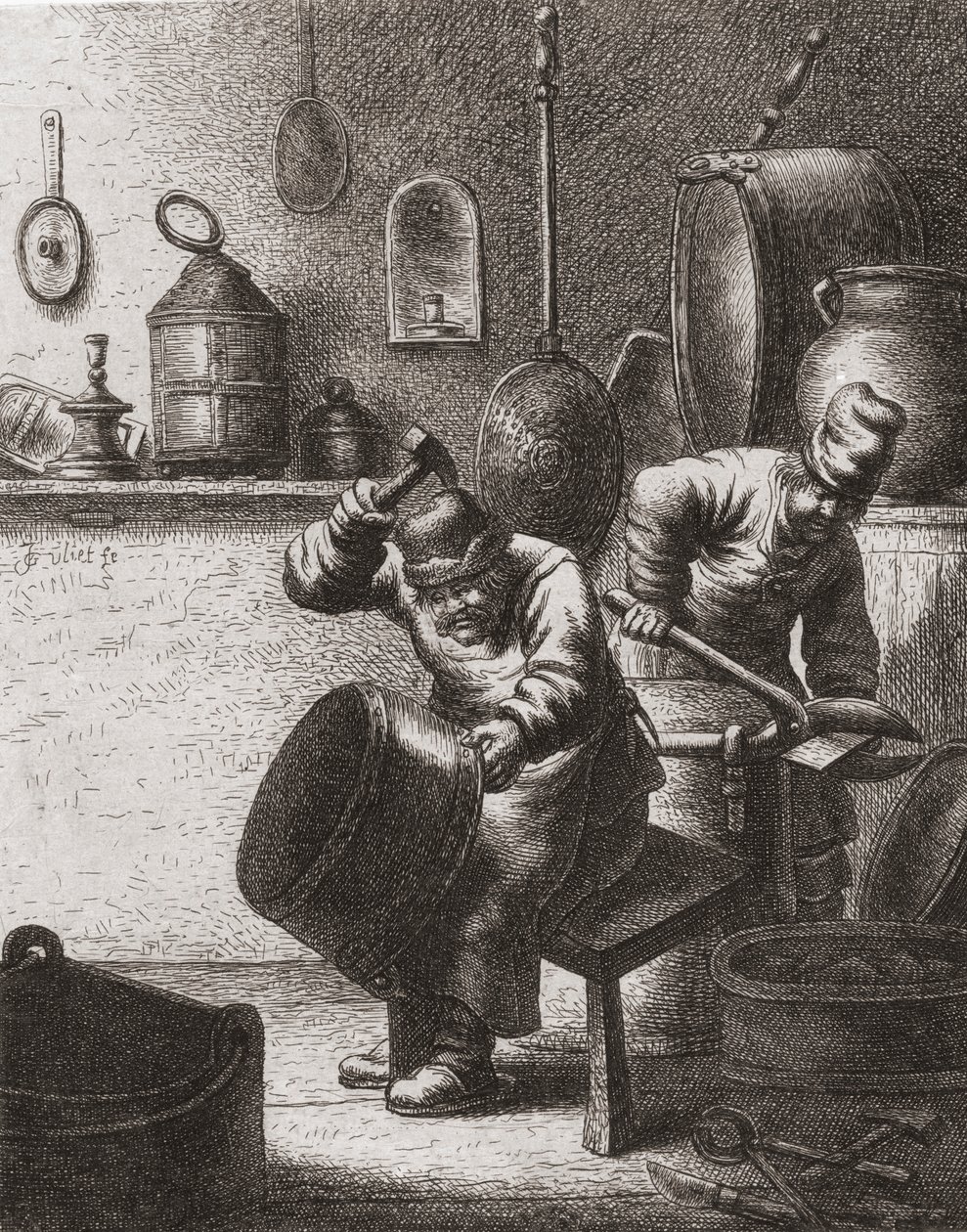 Trabajo de los caldereros en el siglo XVII (impresión) de (after) Dutch School