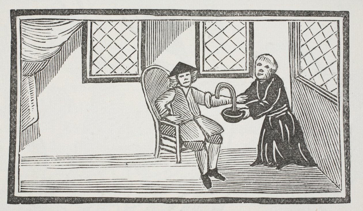 Representación del monje traidor que lo desangra, ilustración de 