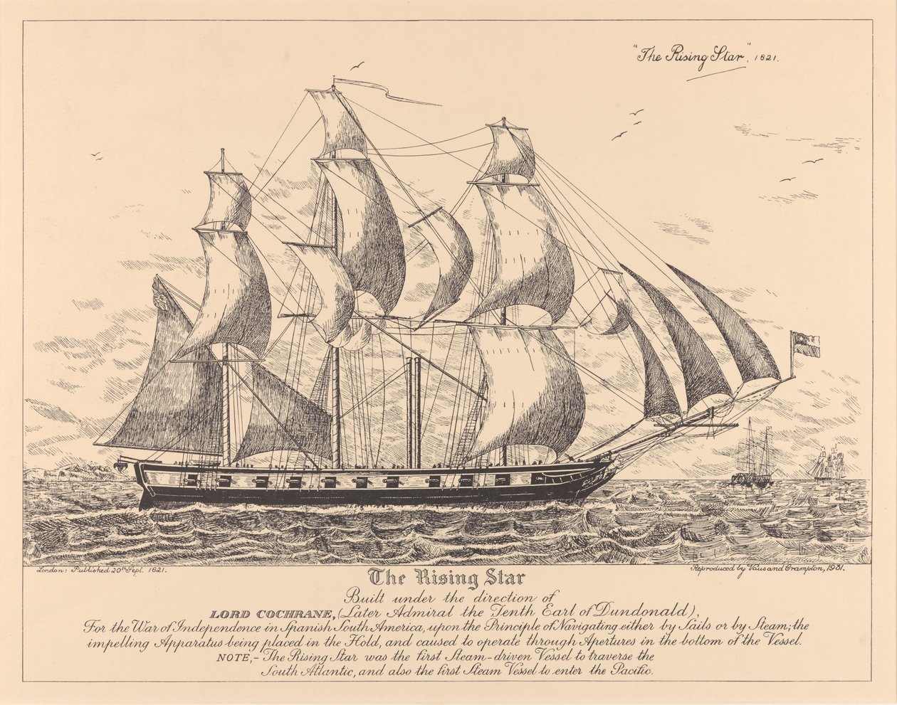 El "Rising Star" (1821), construido para la Guerra de la Independencia en la Sudamérica española de (after) English School