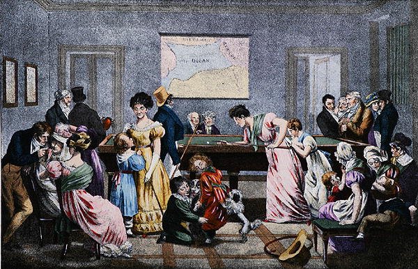 Sala de billar en el siglo XIX, grabado por Marlet de (after) French School