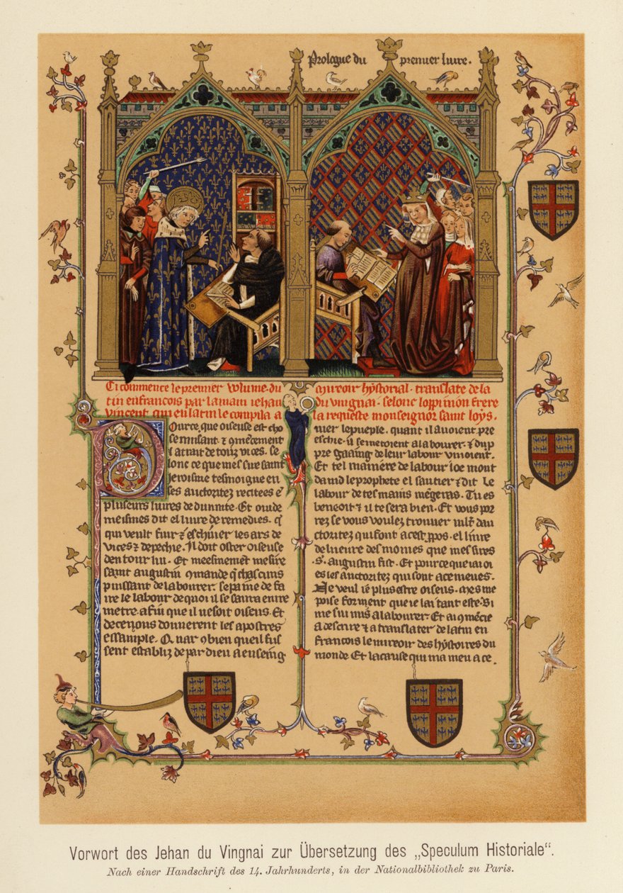 Prólogo de la traducción de Jean de Vignay del Speculum Historiale (litografía en color) de (after) French School