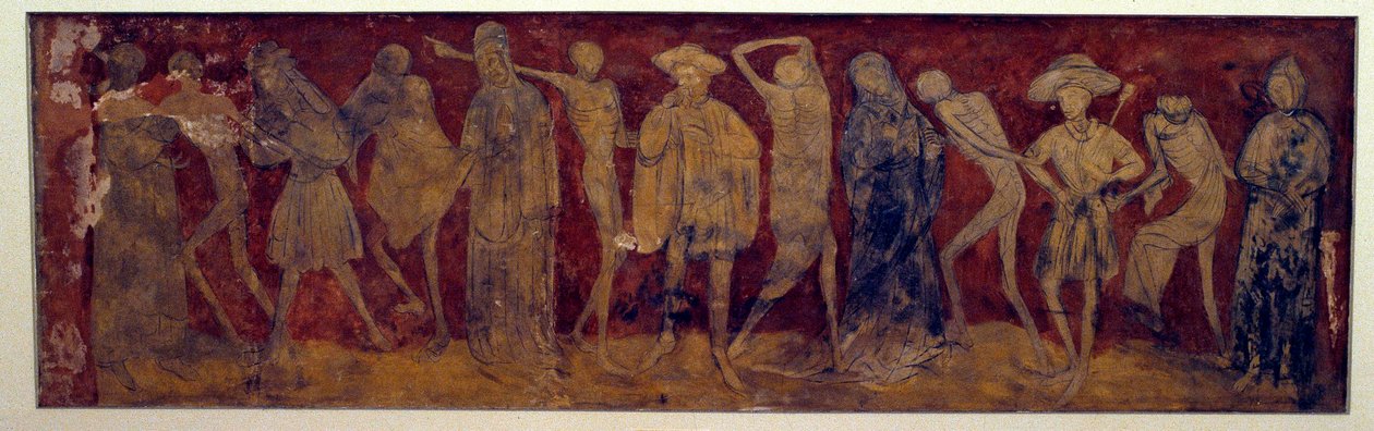 Fresco de “La Danza Macabra” de la antigua abadía de La Chaise-Dieu realizado por Louis Yperman (¿1856?) 1894. París, Museo de Monumentos de (after) French School