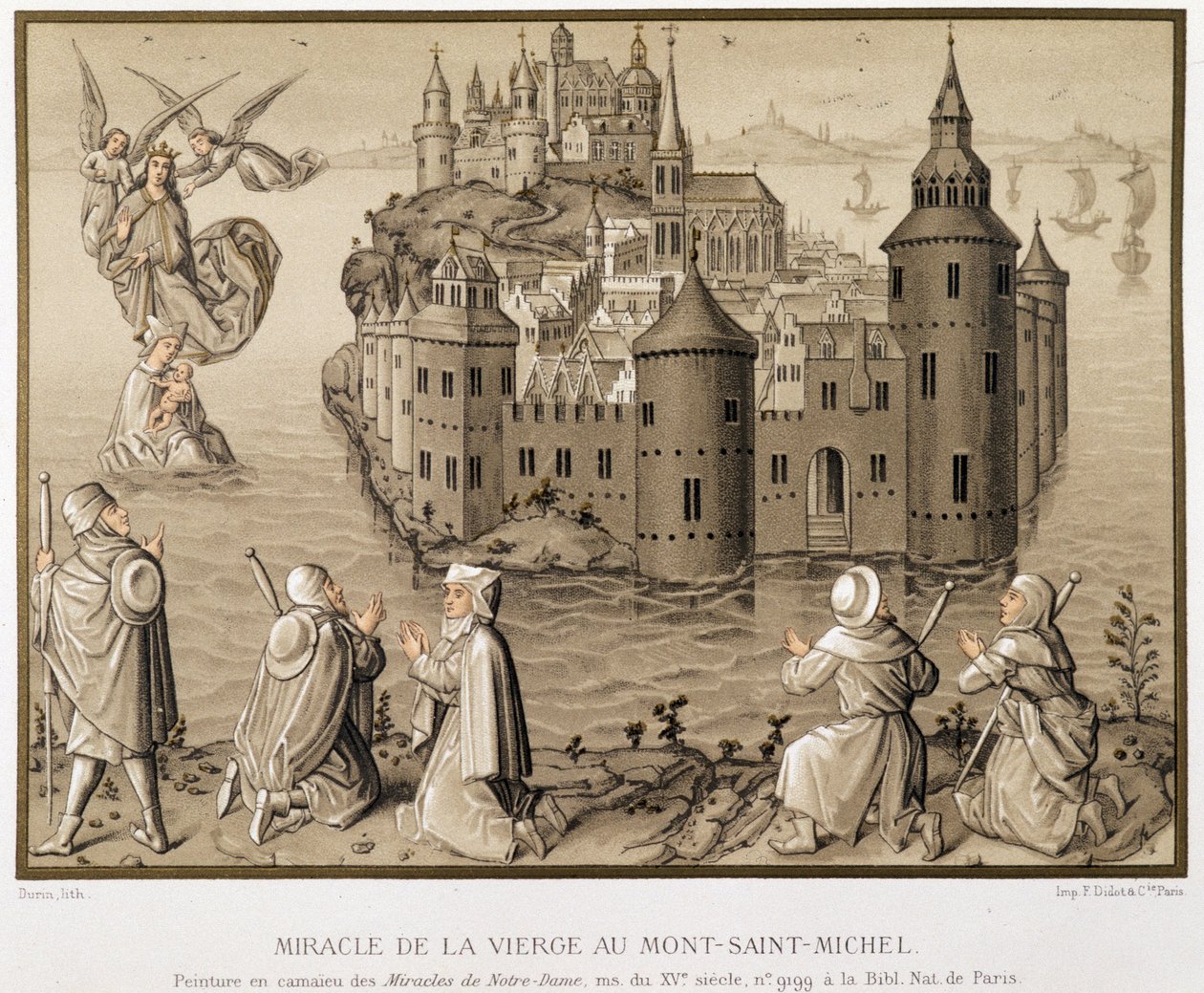 Milagro de la Virgen en el Mont-Saint-Michel - facsímil de un cuadro de camaieu de los "Milagros de Nuestra Señora" de (after) French School