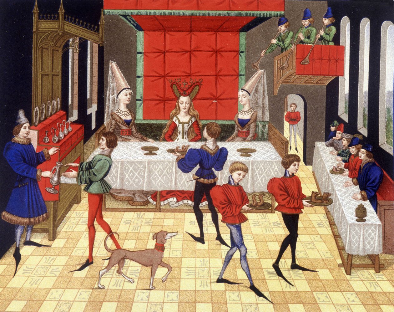 Servicio de mesa en una chatelaine - facsímil de una miniatura de la romana de Renaud de Montauban de (after) French School