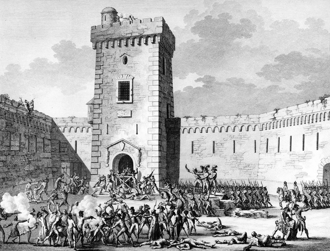 Revolución Francesa y Movimientos Antirrevolucionarios: Jacobinos detenidos en Marsella y Aubagne encerrados en el Fuerte Saint John en Marsella y masacres por realistas el 17 de Prairial Año III (5 de junio) de (after) Girardet