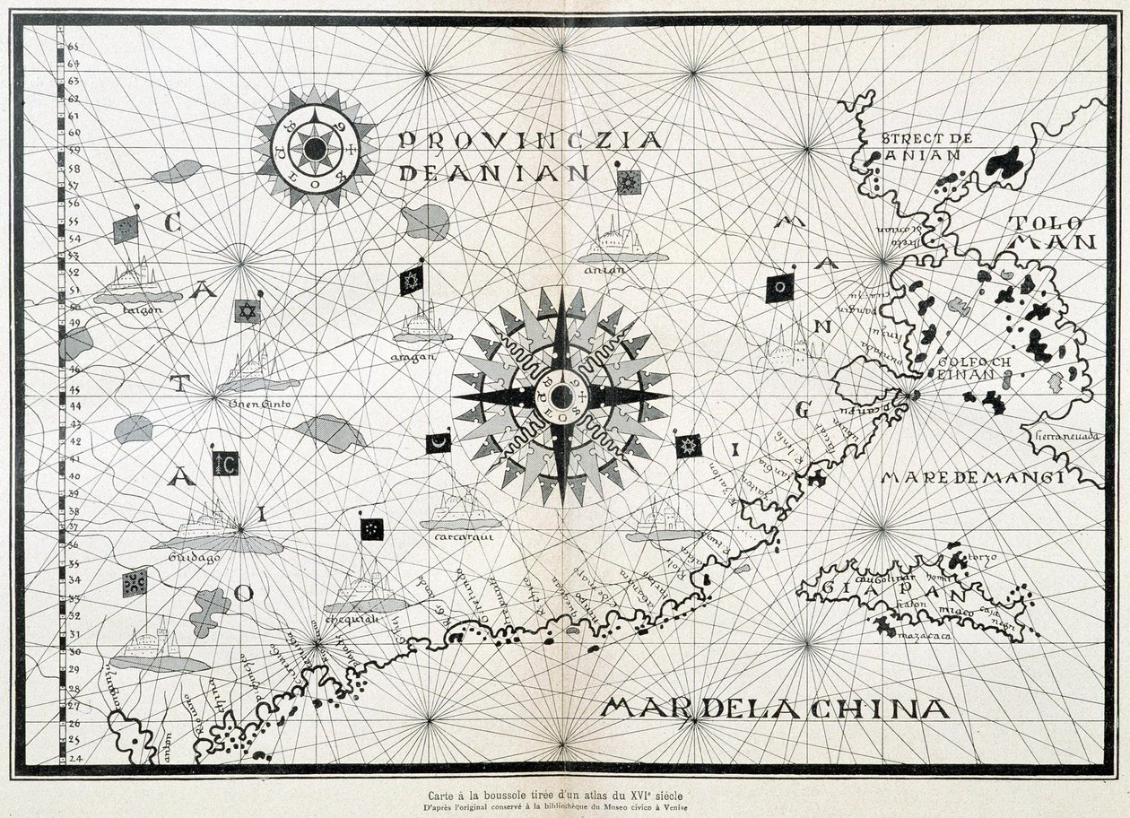 Mapa de la compasión de un atlas del siglo XVI, basado en el original conservado en la biblioteca del Museo Cívico de Venecia de (after) Italian School