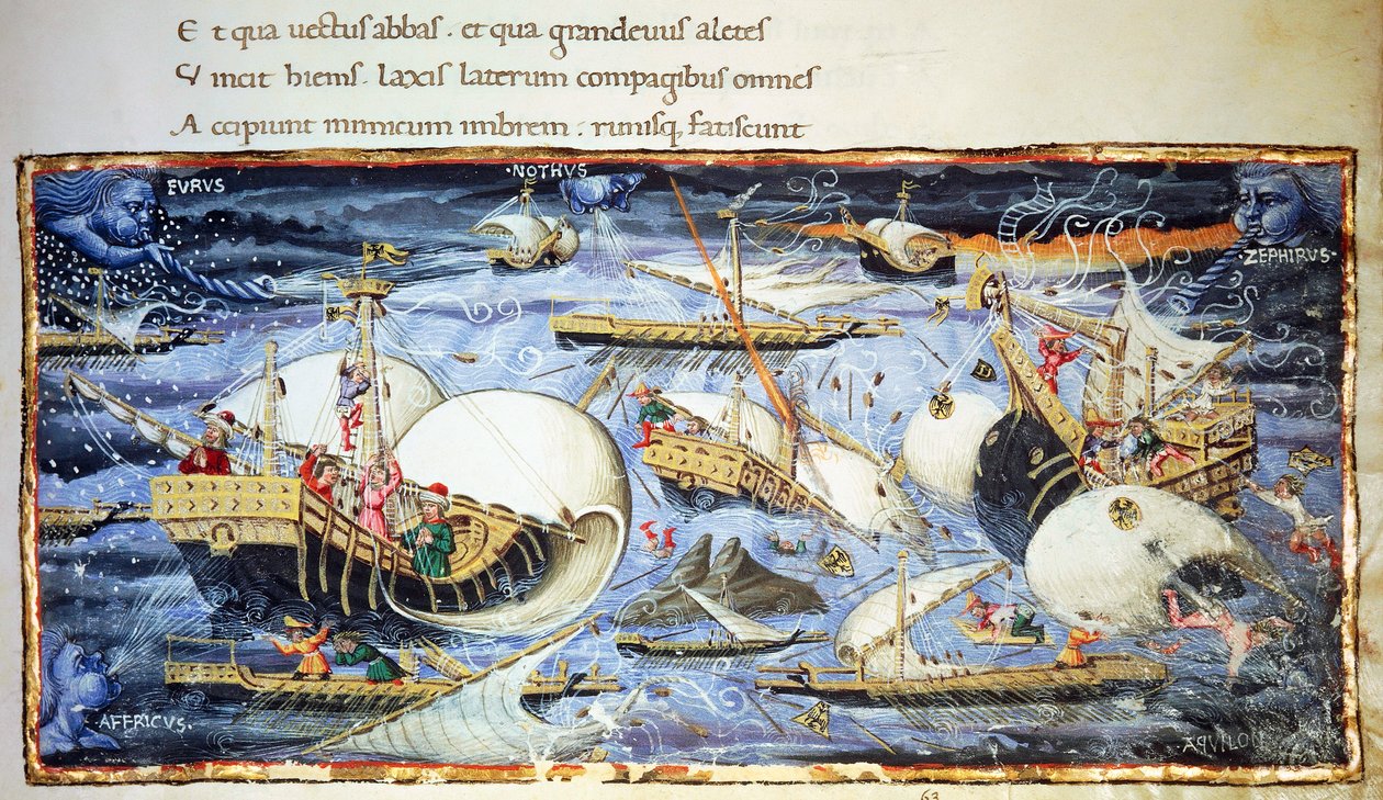 Veleros, ilustración para la Eneida, poema épico de Virgilio (70-19 a.C.), miniatura atribuida a Apollonio di Giovanni (1415-1465) de (attr. to) Apollonio di Giovanni