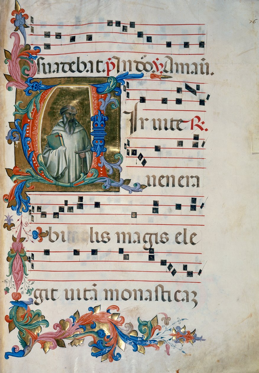 Inicial iluminada con la figura de San Romualdo (Corale 8, c. 76), para el libro de coro 8 de Santa Maria degli Angeli de (c.1370 1425) Lorenzo Monaco