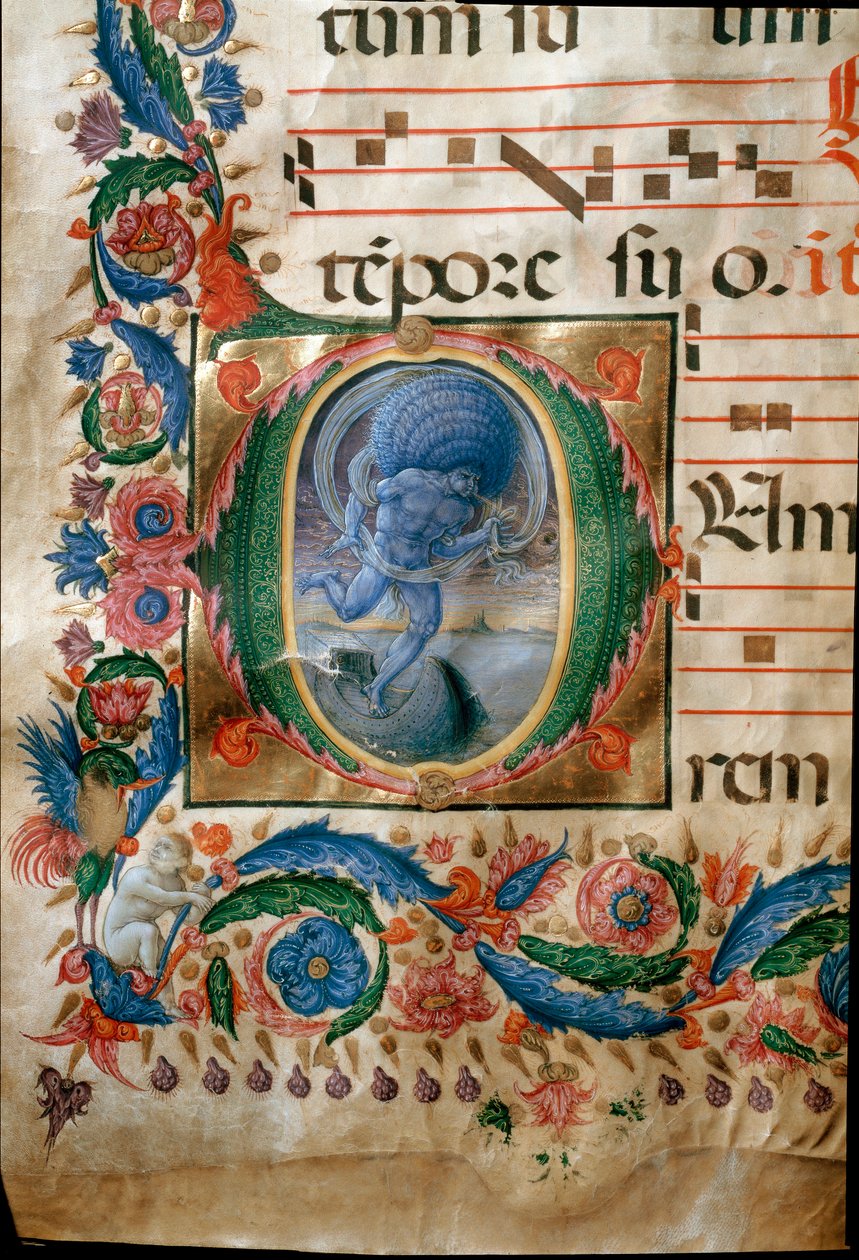Letra capital con representación de Eolo, el guardián de los vientos de (c.1445 1527) Liberale da Verona