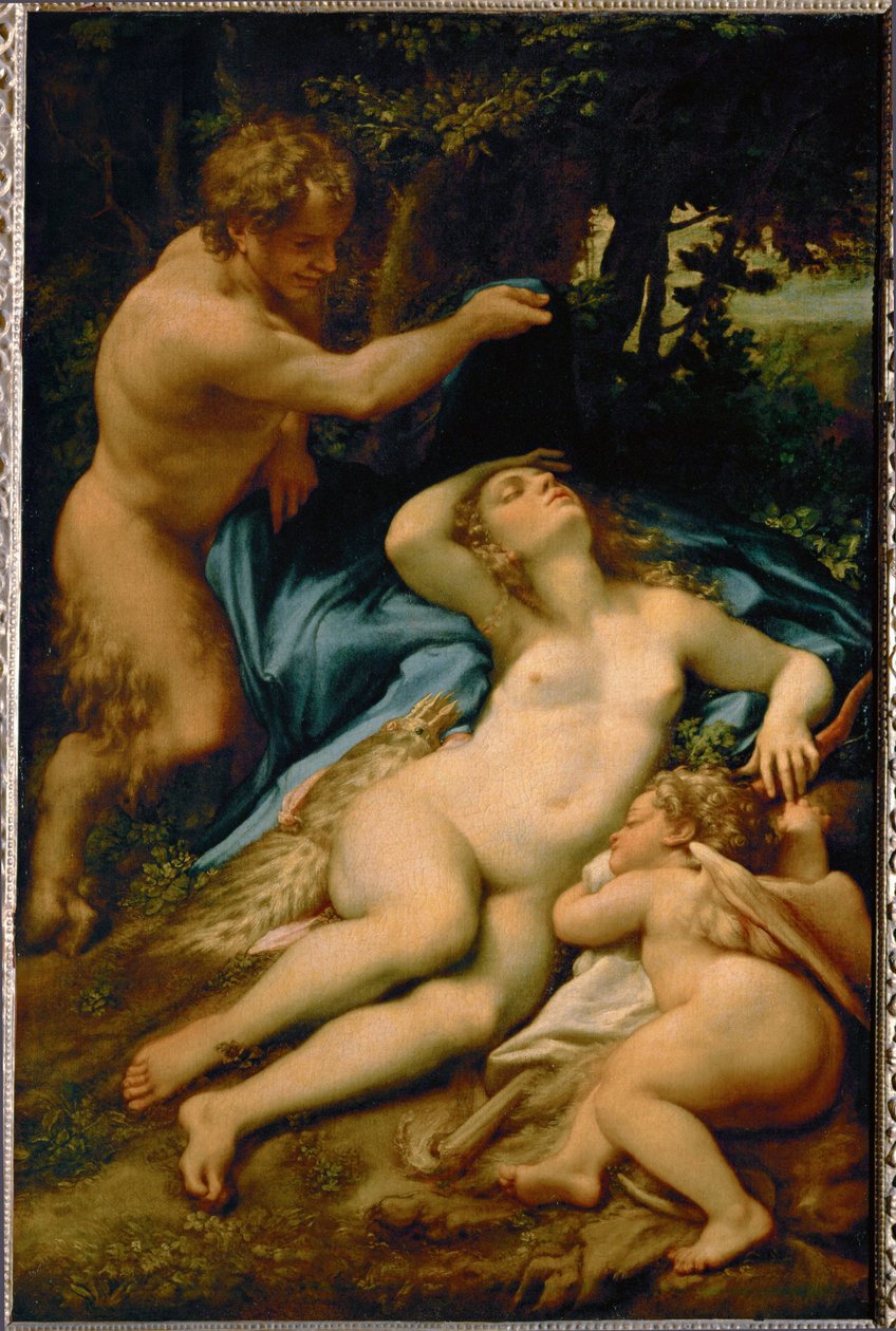 Venus, durmiendo, observada por un sátiro - también llamado " el sueño de Antíope " ... de (c.1489-1534) Correggio