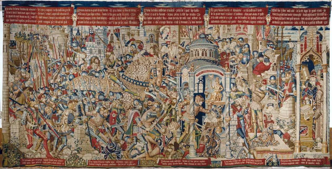 La guerra de Troya: La destrucción de Troya, c.1470 (tapiz) de (fl.1450 75) Master of Coetivy