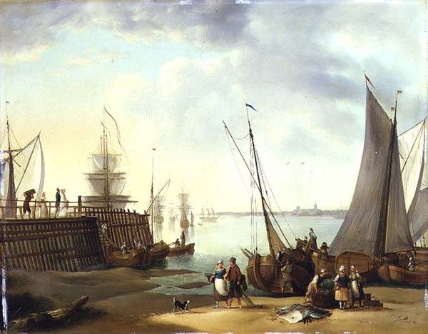 Panorama marítimo holandés de (fl.1860) W.W.