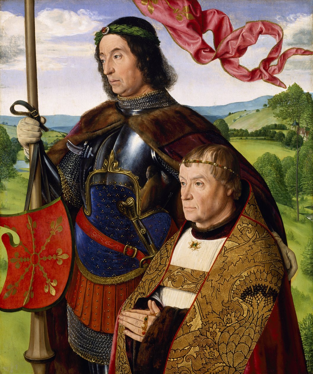 San Mauricio (o San Víctor) con un donante, c.1500-05 (óleo sobre tabla) de (fl.c.1483 c.1529) Master of Moulins