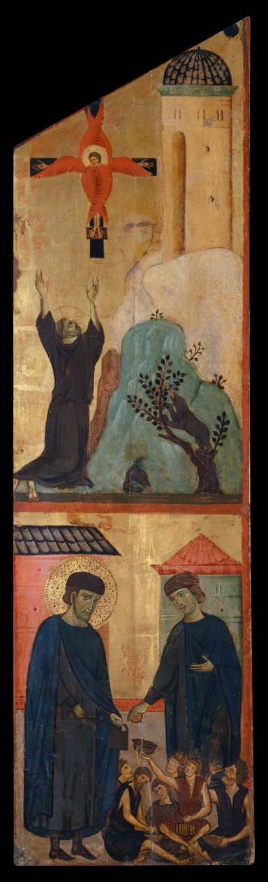 Díptico del Beato Andrea Gallerani: San Francisco recibe los estigmas y el beato Gallerani, panel interior derecho, c.1270 (pintura sobre tabla) de (workshop of) Guido da Siena