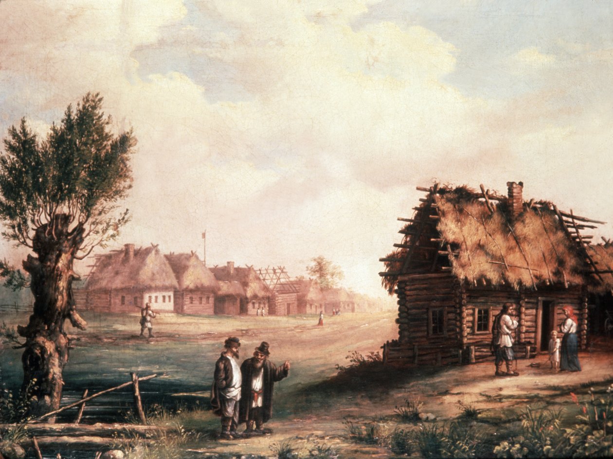 Una aldea pobre en Rusia, 1850s de Unknown