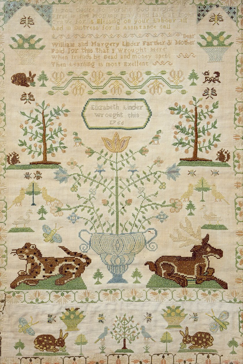 Muestrario de punto de cruz con una oración, trabajado por Elizabeth Linder, 1756 de Unknown