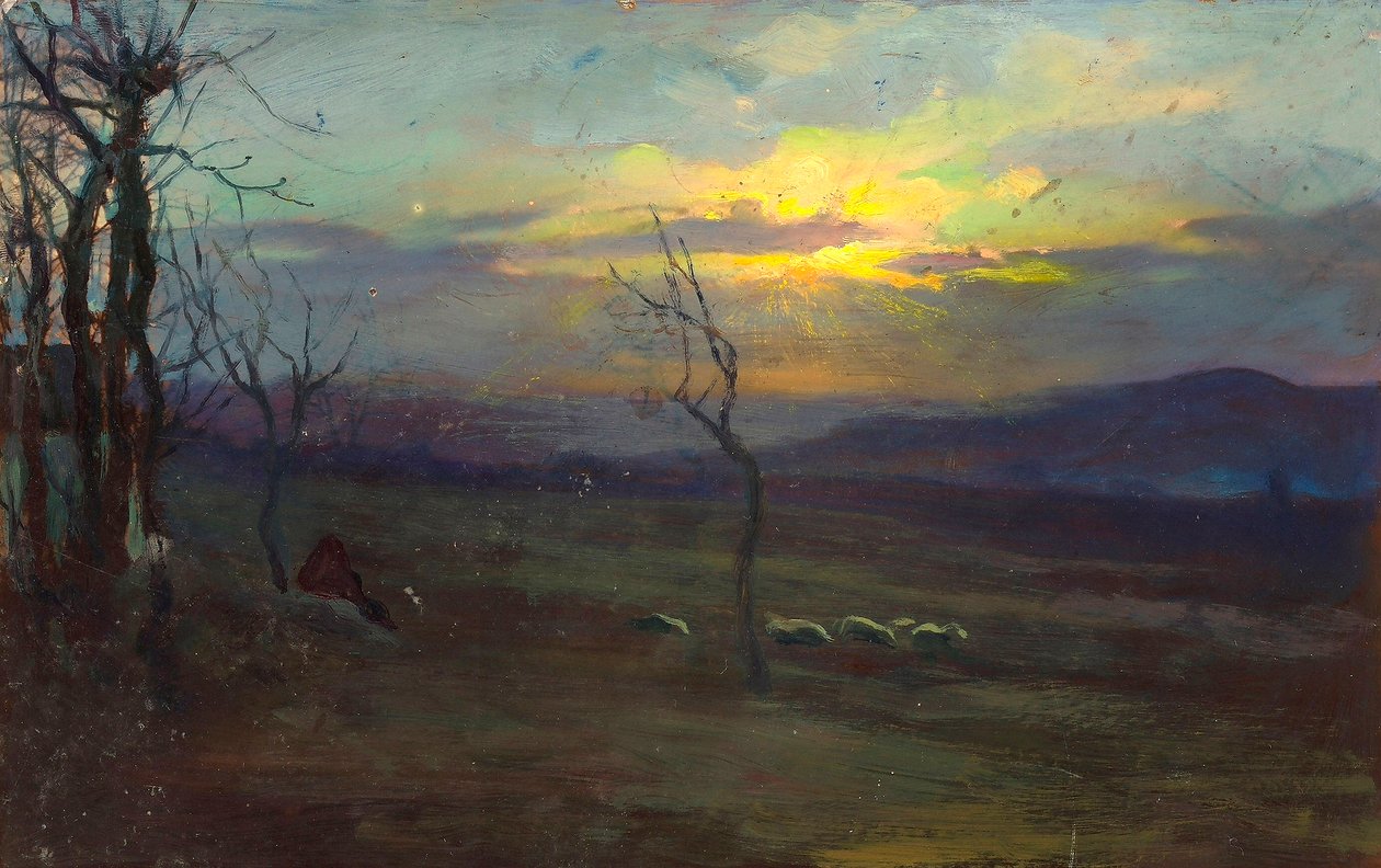 Anochecer. Foto-pintura que representa un paisaje al atardecer de Unknown