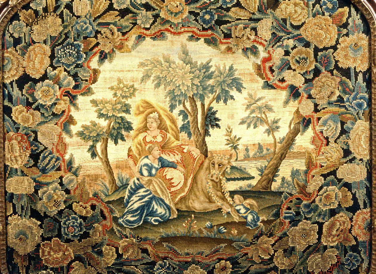 Europa y el Toro, primer plano de pantalla de tapiz en marco de madera de Jorge III, siglo XVIII de Unknown