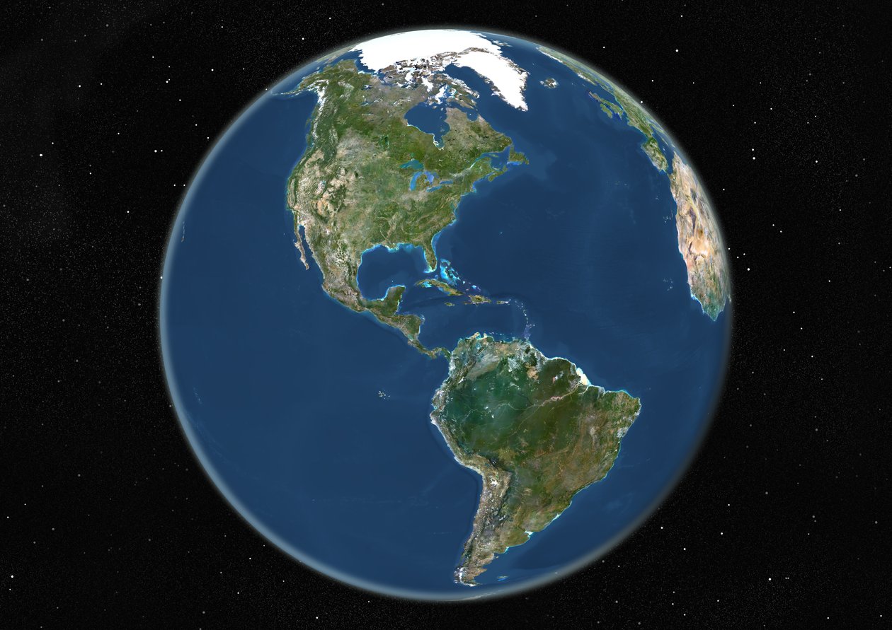 Globo centrado en las Américas, imagen satelital en color verdadero de Unknown