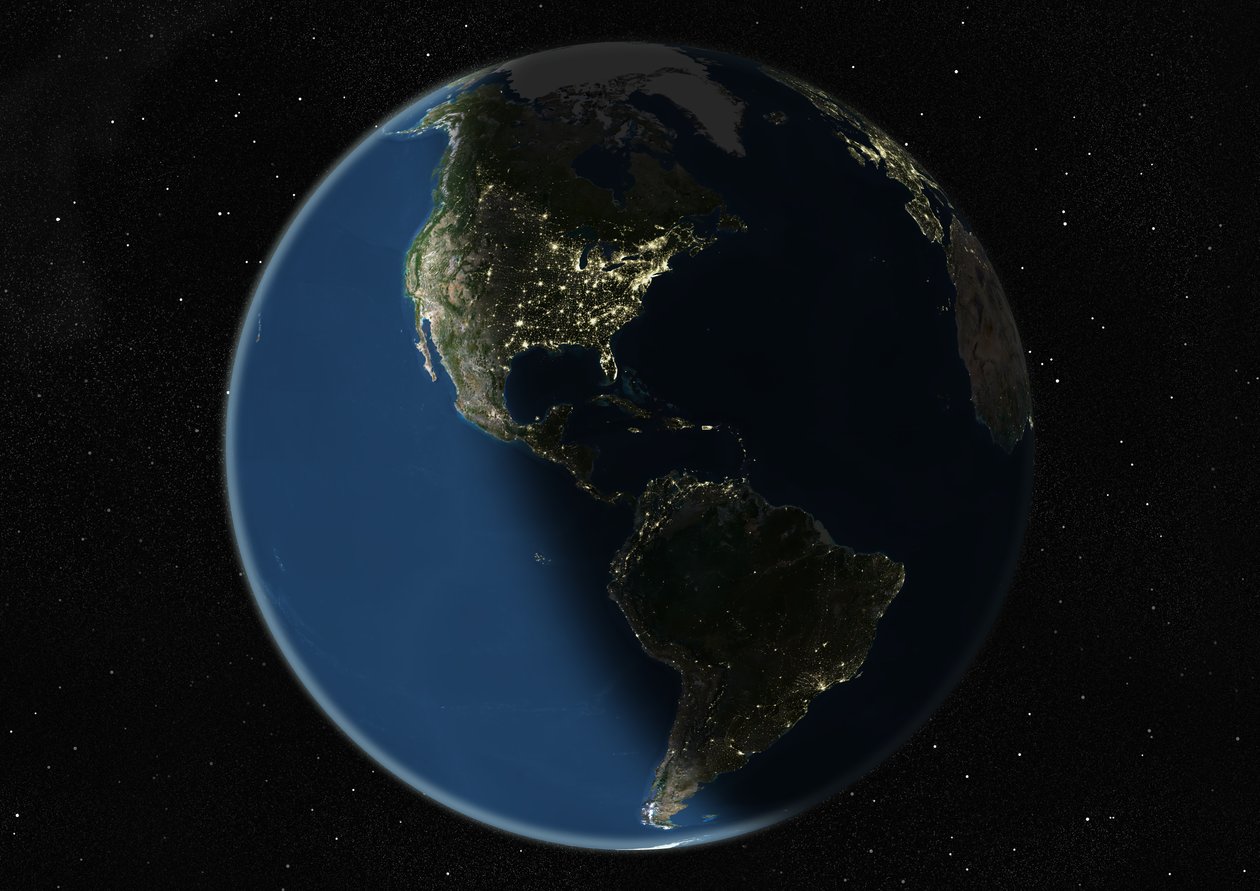 Globo centrado en las Américas, imagen satelital en color verdadero de Unknown