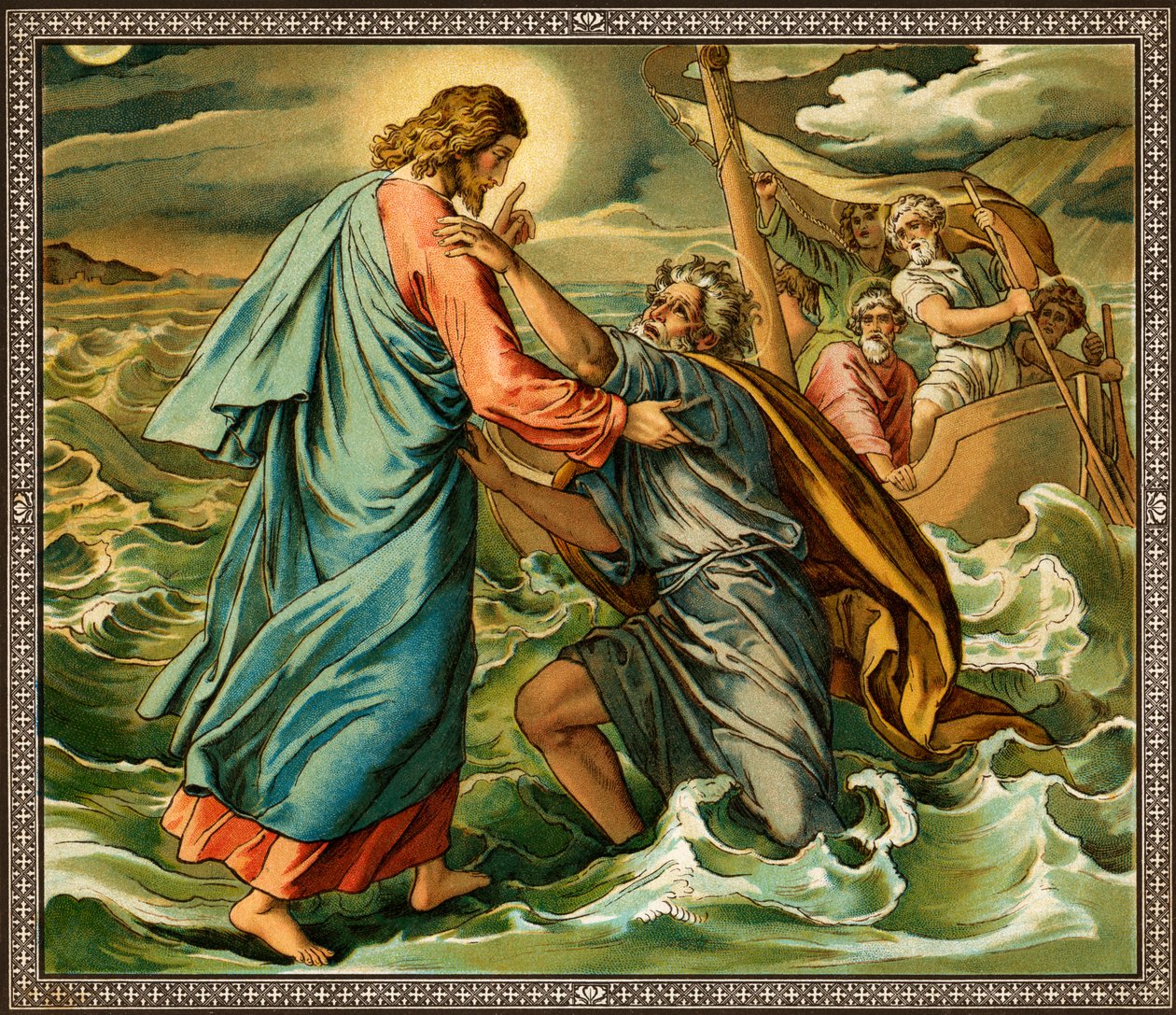 Jesús reprende la incredulidad de Pedro - Biblia de Unknown
