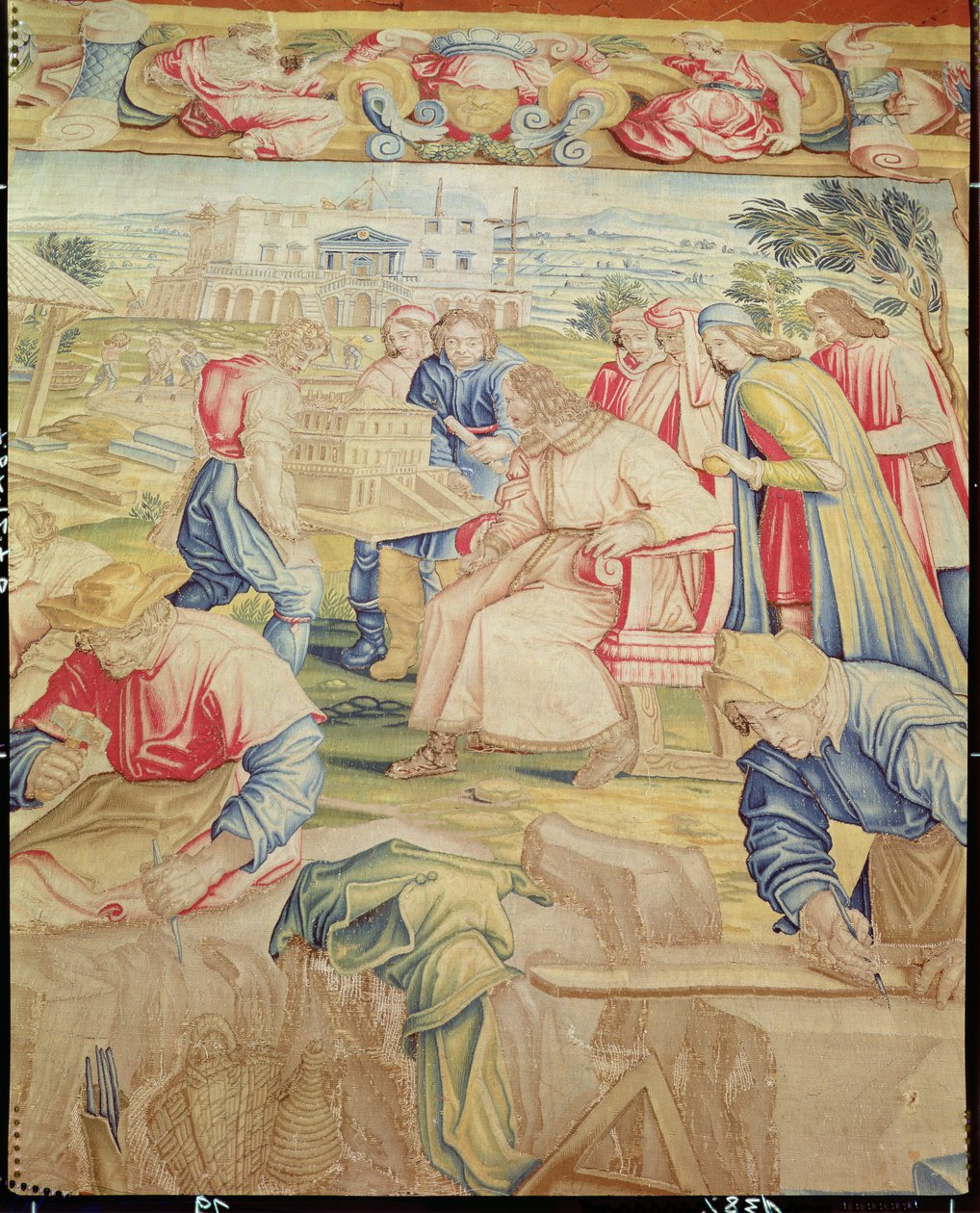 Lorenzo de Medici y Giuliano da Sangallo inspeccionando el modelo para la Villa en Poggia a Caiano por Benedetto di Michele Squilli y Joannes Stradanus de Unknown
