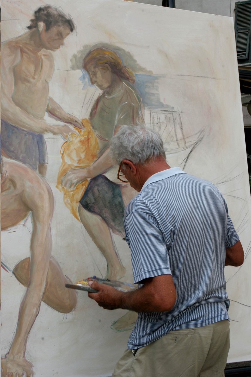 Pintor en el trabajo, La Soffitta nella Strada, Feria de antigüedades de verano, Sarzana, Liguria, Italia de Unknown