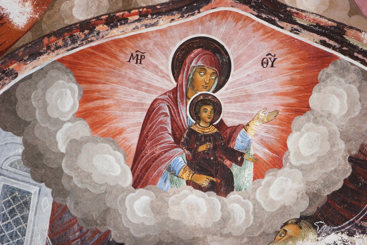Pinturas de Zahari Zograf en las paredes exteriores del Monasterio de Rila de Unknown