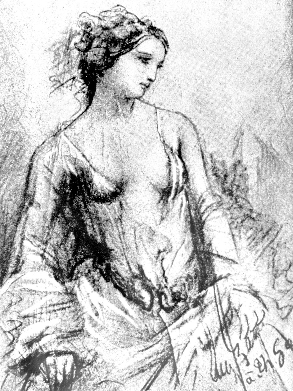 Retrato de Apollonie Sabatier, amante de Baudelaire en 1852, dibujo de Unknown