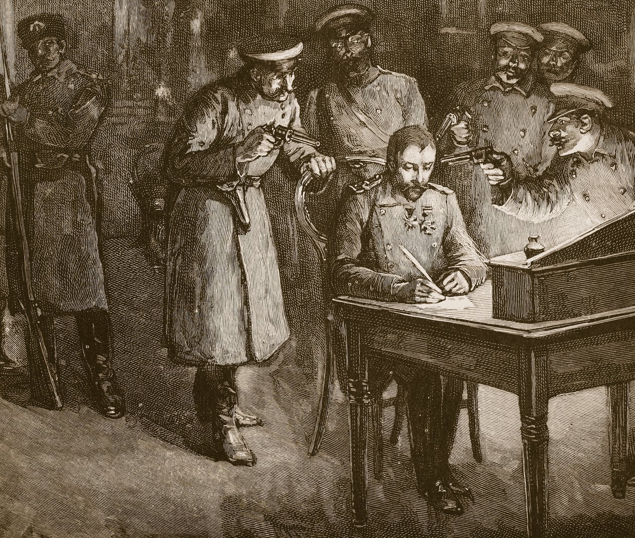 El príncipe Alejandro firmando su abdicación, 1886 de Unknown