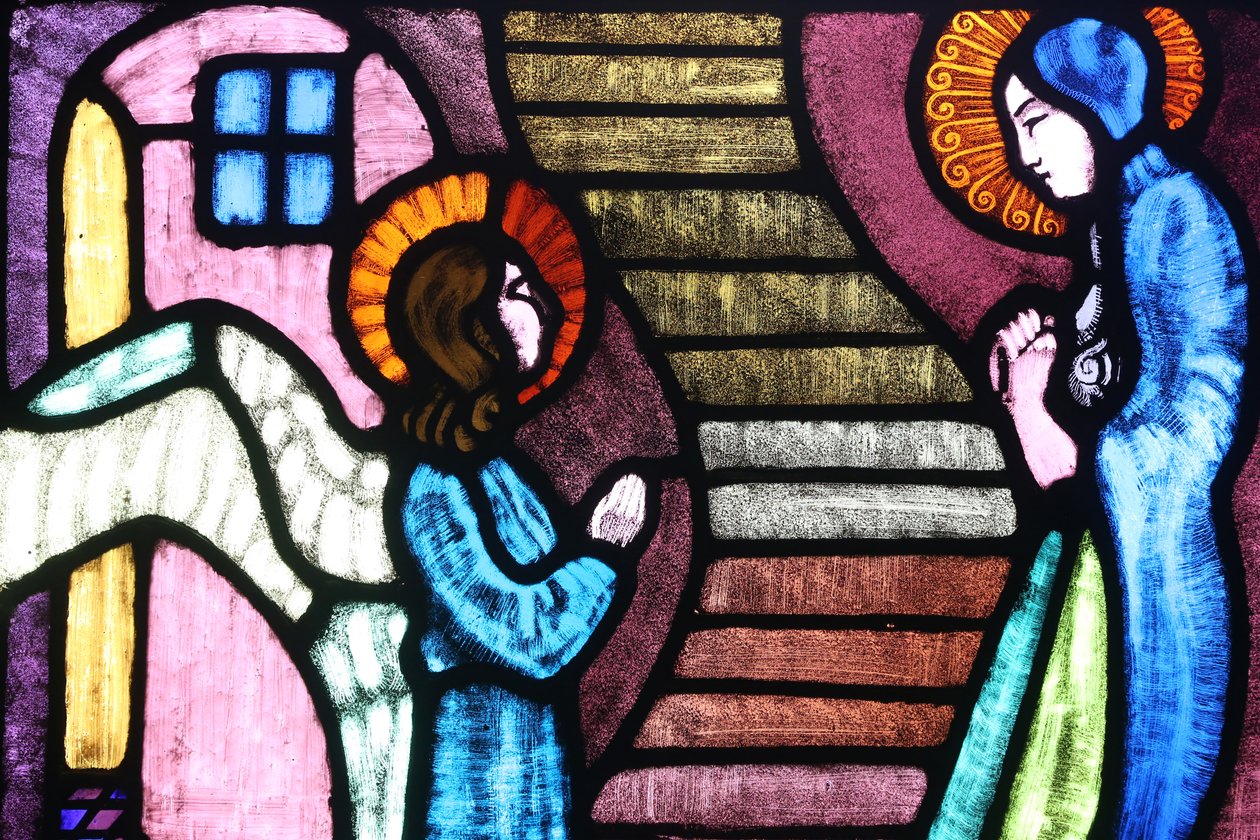 Iglesia de San Pablo, Vidriera de A Poncet, La Anunciación a la Santísima Virgen María por el ángel Gabriel, Ginebra, Suiza de Unknown